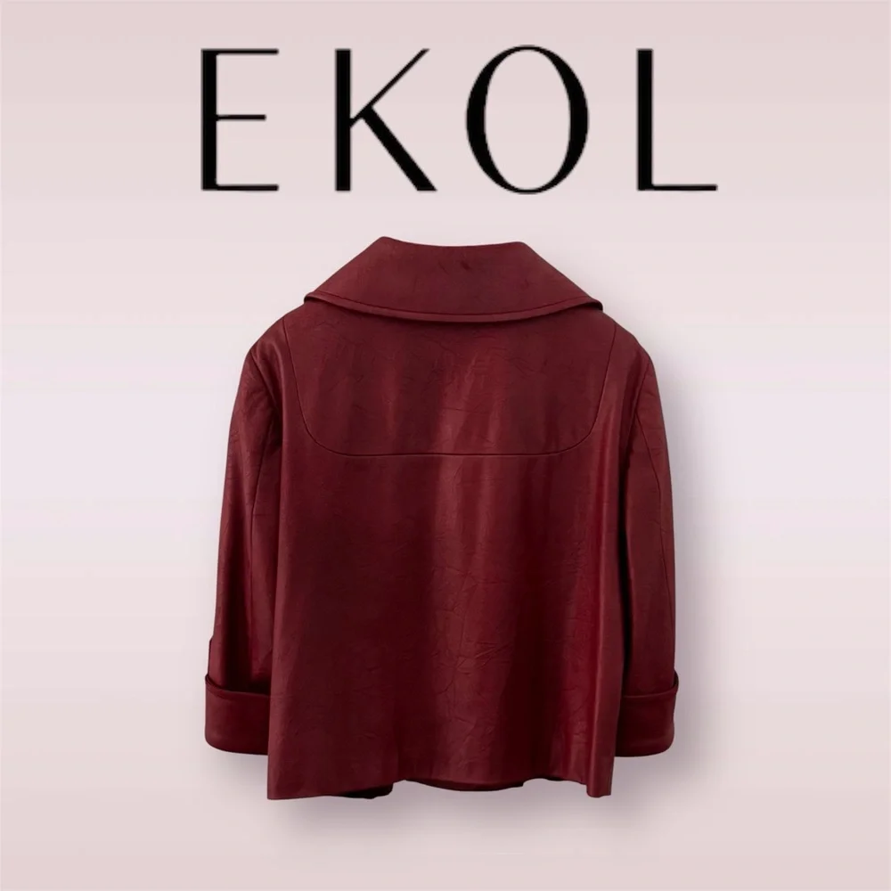 EKOL Women's Faux Leather Textured Hip-length Style Jacket - Picture 3 of 10